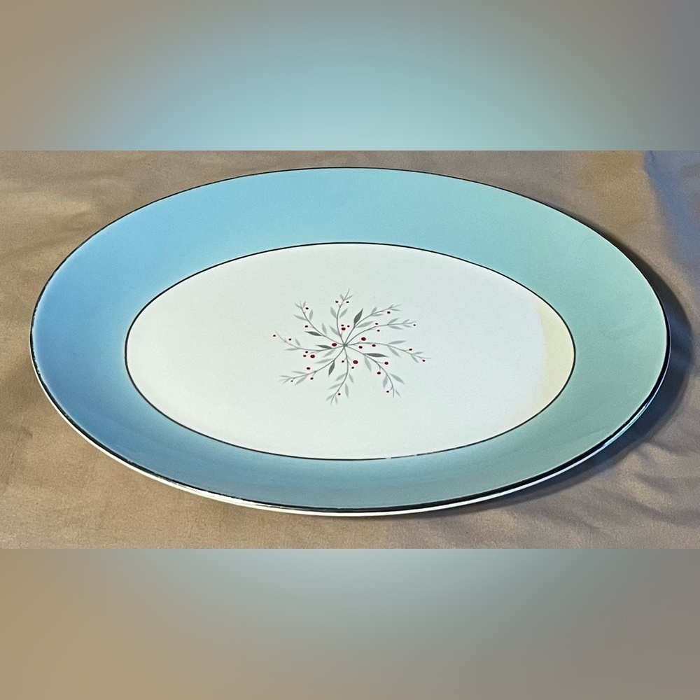 Vintage MCM Homer Laughlin (Rhythm) Aqua, Gray, and Red Serving Platter.